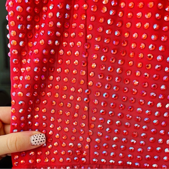 Oh Polly Ines Fire Red Embellished Corset Mini Dress - Picture 7 of 9
